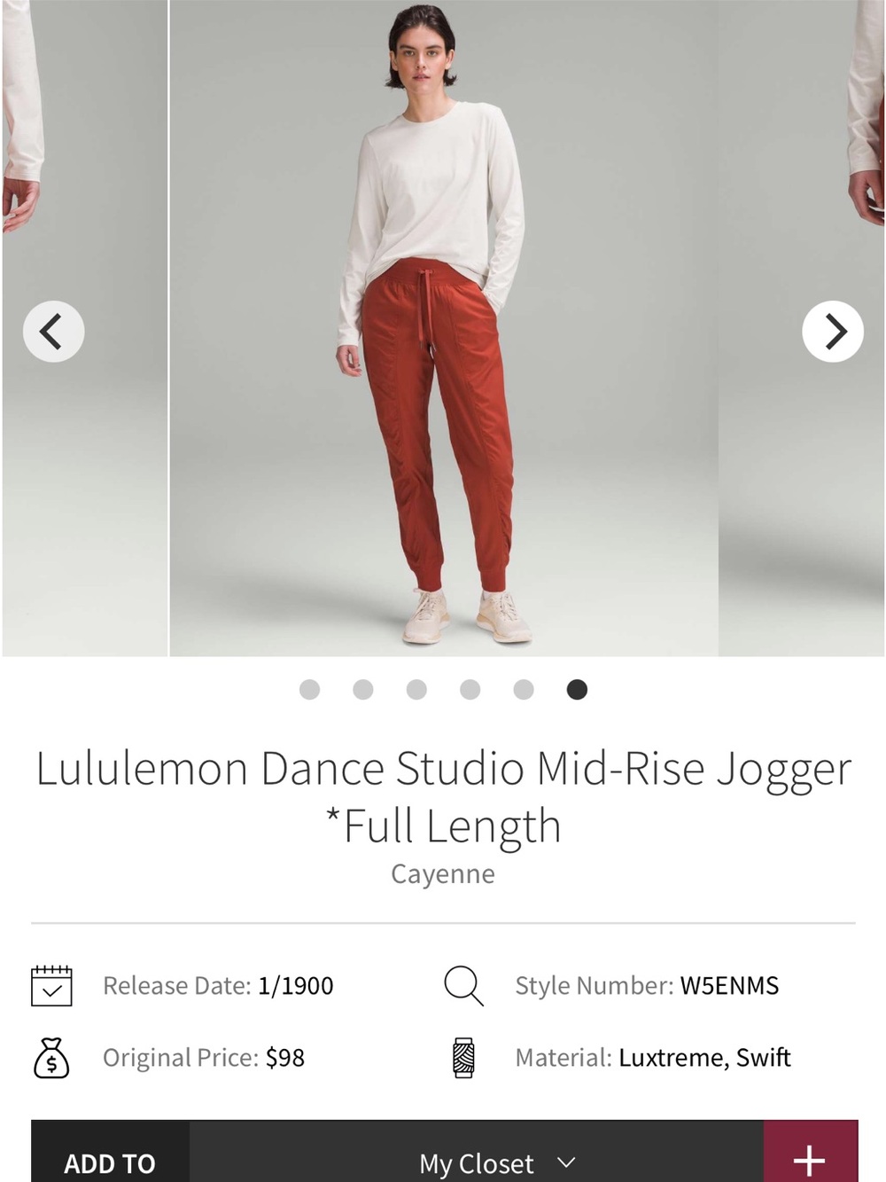 lululemon athletica dance studio joggers in cayenne red